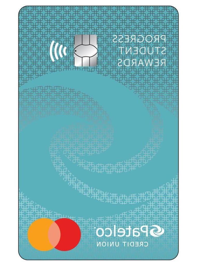 The front of a 进步学生奖励 Credit Card from Patelco.